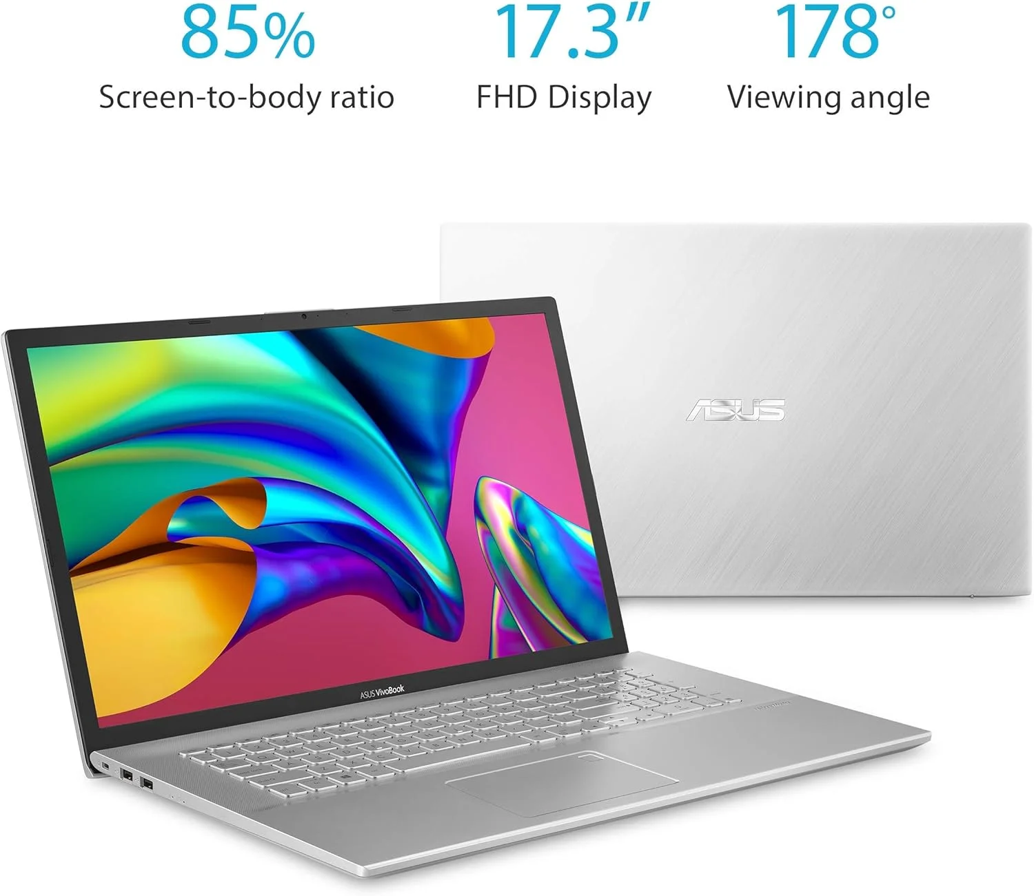 ASUS VivoBook S17 S712 لپ تاپ باریک و سبک 17.3 اینچی FHD، پردازنده Intel Core i7-10510U، رم 8 گیگابایتی DDR4، حافظه SSD PCIe NVMe 256 گیگابایتی + هارد دیسک 1 ترابایتی، ویندوز 10 هوم، S712FA-DS76، نقره ای شفاف (بازسازی شده)