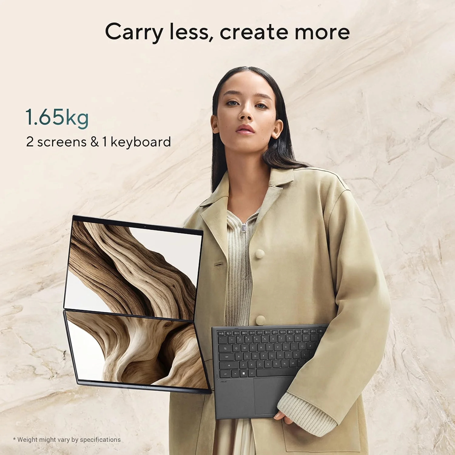 لپ تاپ دو صفحه نمایش ایسوس Zenbook Duo با کیبورد + قلم (خاکستری موهر) | Intel Core Ultra 7 355، گرافیک Intel Arc، رم 32 گیگابایتی، SSD 1 ترابایتی، 2x 14 اینچ 3K OLED Display، Win11 [UX8407AA-SN062W]