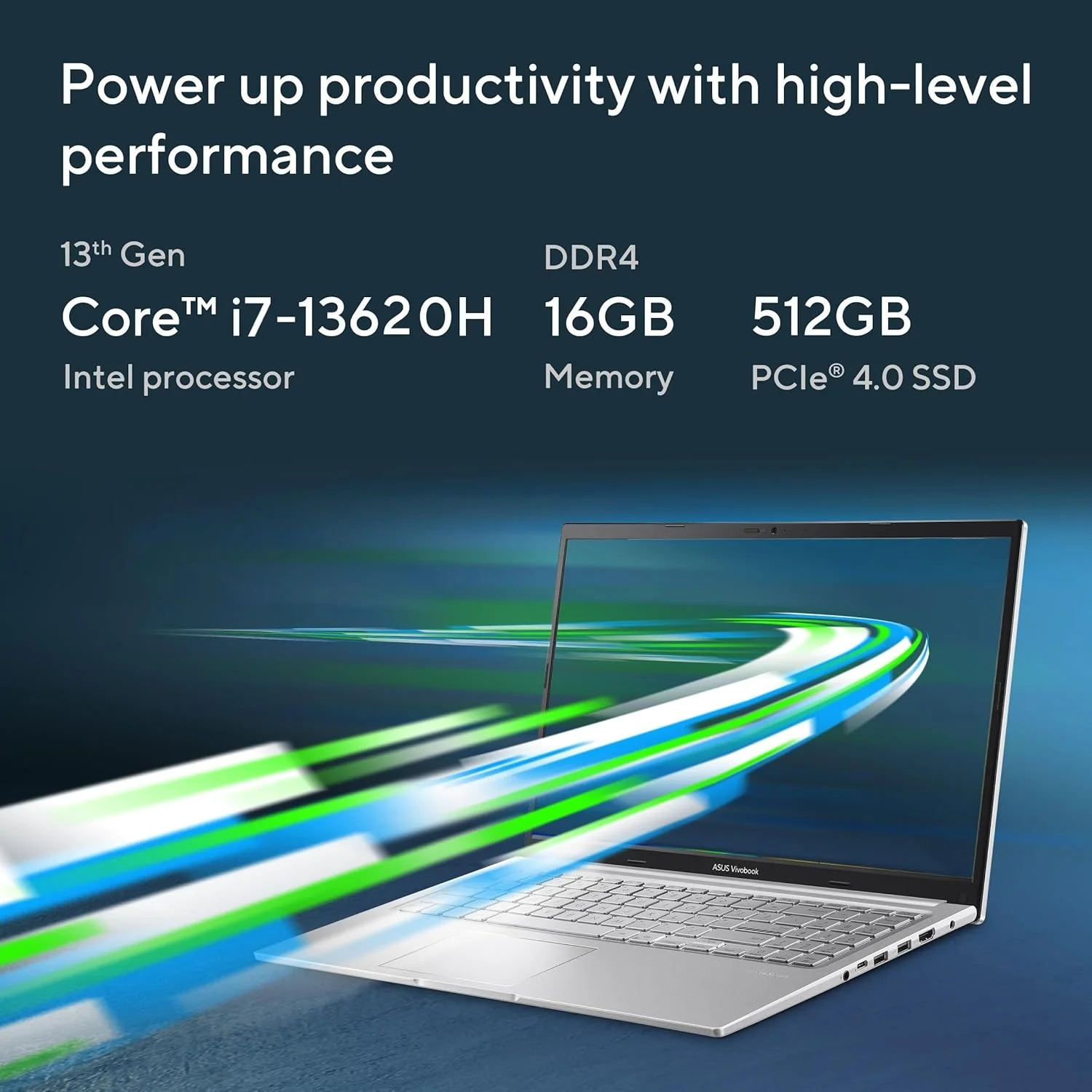 لپ تاپ ASUS Vivobook 16، صفحه نمایش 16 اینچی WUXGA 60 هرتز، پردازنده Intel Core i7-13620H، گرافیک Intel UHD، رم 16 گیگابایتی، SSD 512 گیگابایتی، ویندوز 11، نقره ای خنک، F1605VA-BS74