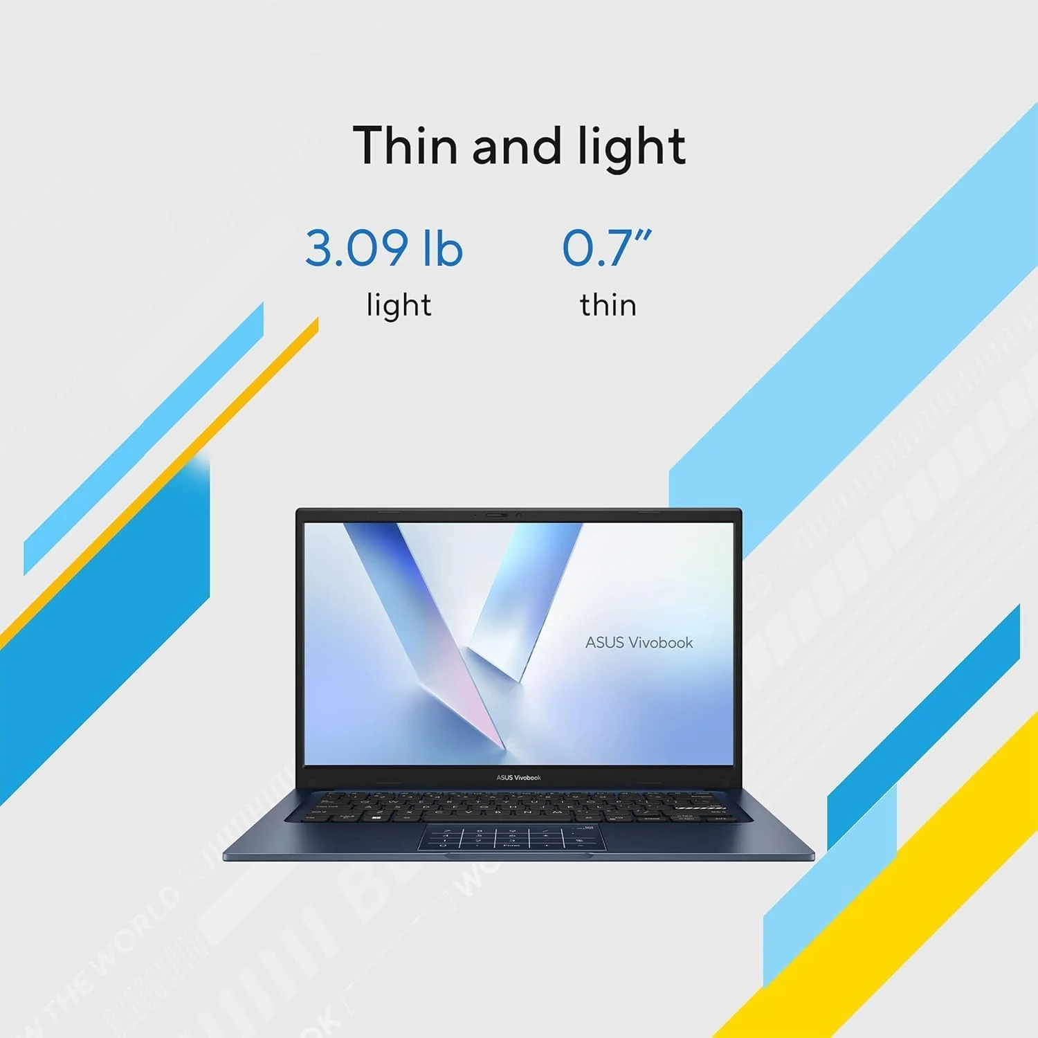 لپ تاپ باریک ASUS Vivobook 14 X1404 با نمایشگر 14 اینچی FHD، پردازنده Core 5-120U، رم 8 گیگابایتی، SSD 256 گیگابایتی، گرافیک Intel، ویندوز 11، صفحه کلید انگلیسی، آبی به همراه کوله پشتی ASUS AP4600