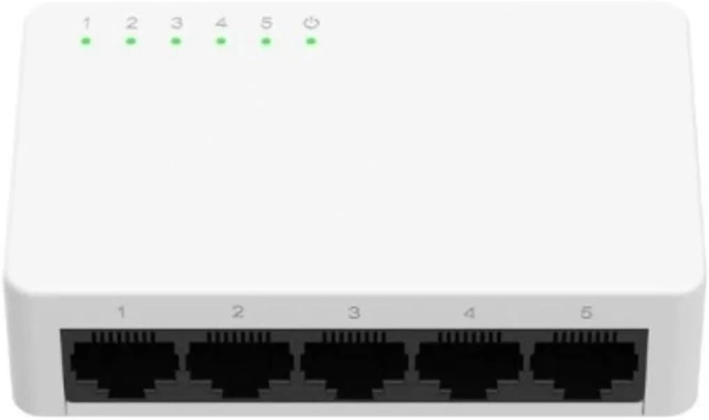 سوییچ غیر مدیریتی 5 پورت RJ45 با بدنه پلاستیکی، ایده آل برای شبکه های کوچک و اتصال دستگاه های با پهنای باند بالا