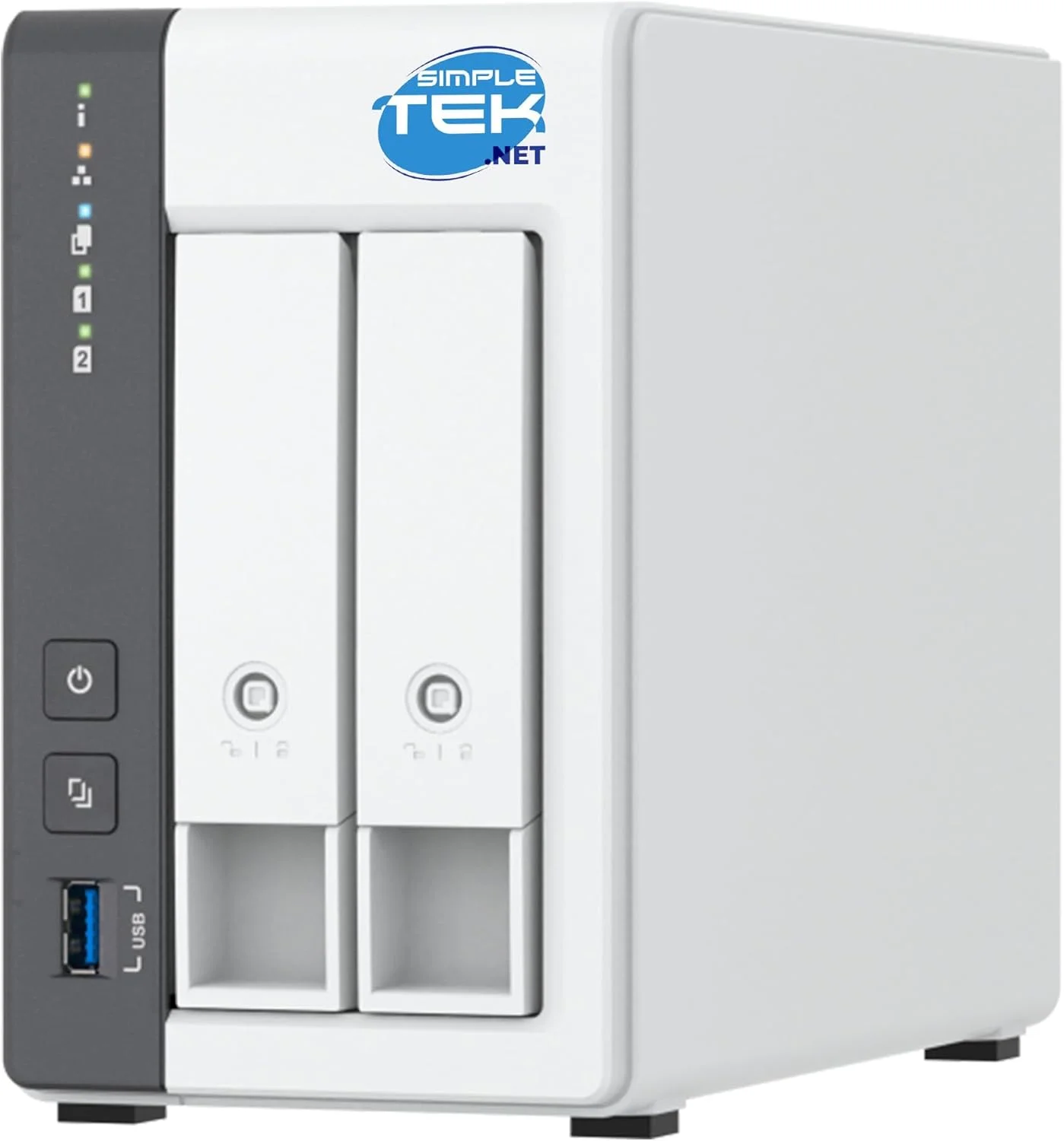 محفظه سیستم NAS دو محفظه ای SIMPLETEK برای دیسک های 3.5/2.5 اینچی با 4 گیگابایت رم، LAN 2.5 گیگابیتی و فضای ذخیره سازی ابری خانگی