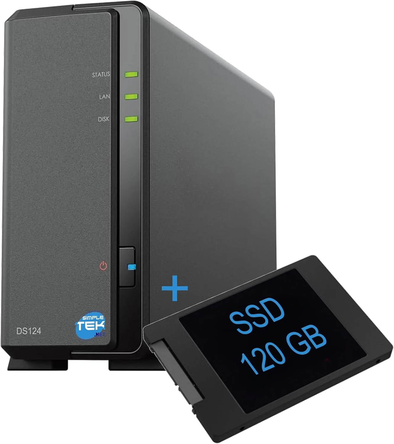 دستگاه ذخیره سازی تحت شبکه یک خلیجی SIMPLETEK با حافظه SSD 120 گیگابایتی SATA 3.5 اینچی، اترنت گیگابیتی، 1 گیگابایت رم و USB 3.2 - مشکی