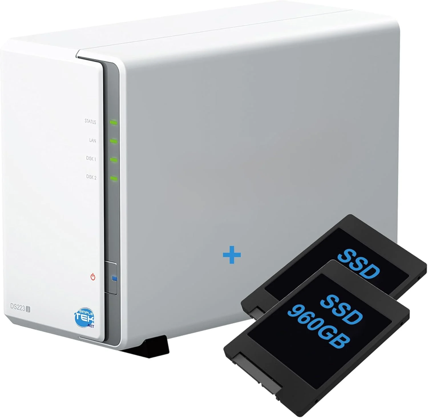 دستگاه ذخیره سازی تحت شبکه 2 بی SIMPLETEK با 1920 گیگابایت حافظه SSD از پیش نصب شده (2 عدد 960 گیگابایتی)، اترنت گیگابیتی LAN، سازگار - سفید