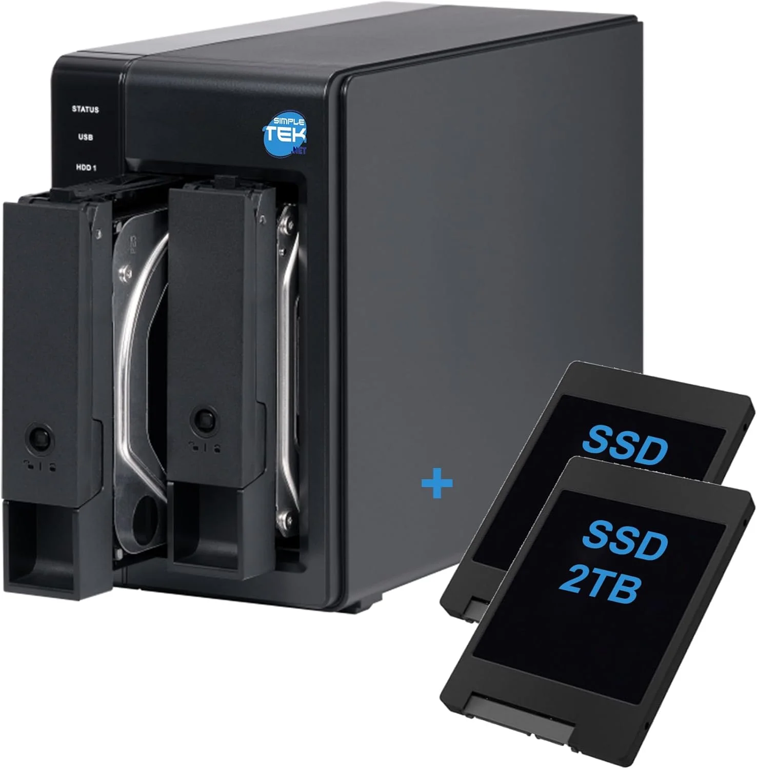 SIMPLETEK - DAS اکسترنال USB-C 3.2 با 2 جایگاه SATA 3.5 اینچی/2.5 اینچی، از قبل با 4 ترابایت هارد دیسک (2x2TB) نصب شده، سازگار با HDD/SSD - مشکی