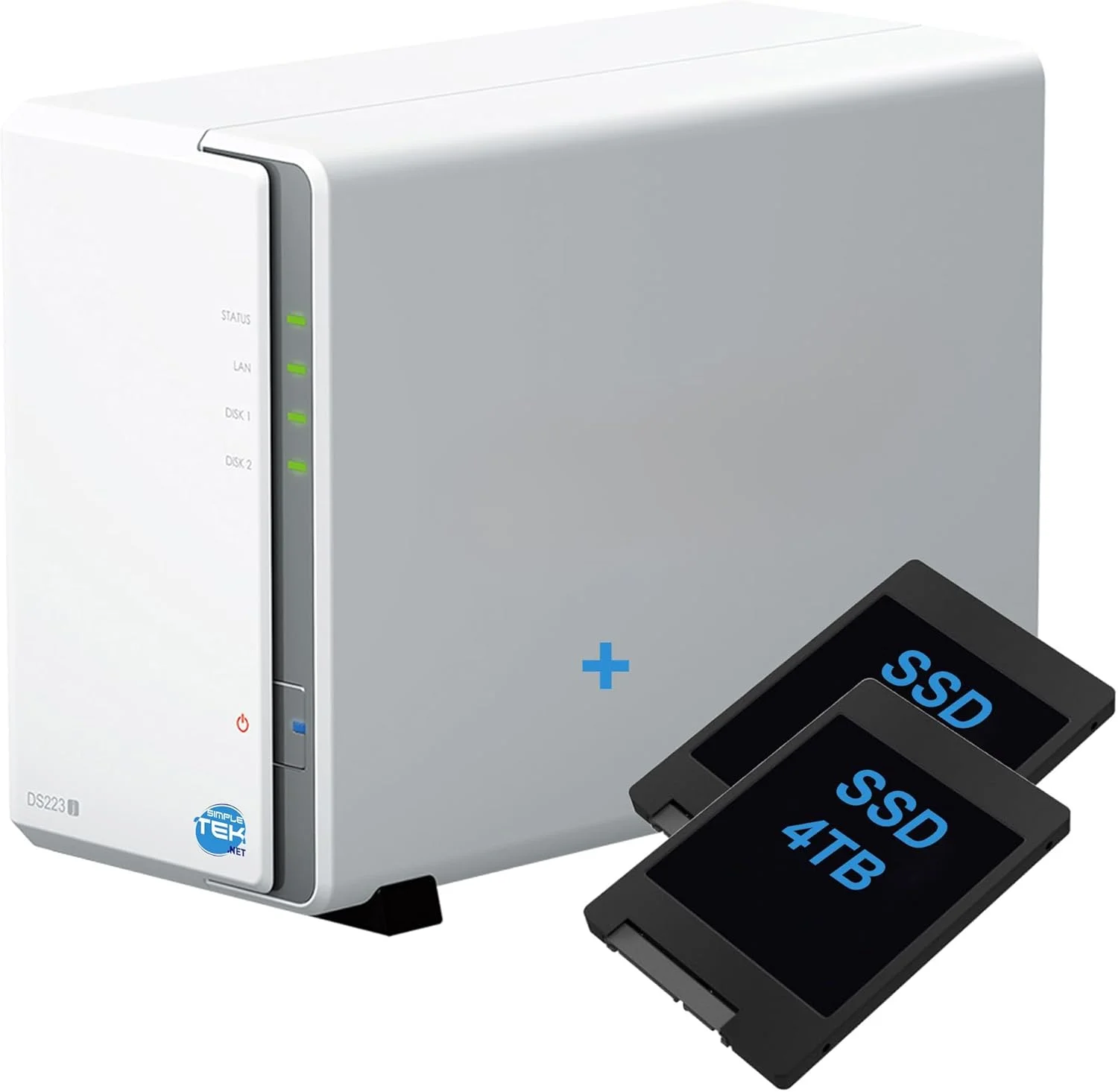 دستگاه ذخیره سازی تحت شبکه 2 بی SIMPLETEK با 8 ترابایت حافظه SSD از پیش نصب شده (2x4TB)، اترنت گیگابیتی LAN، سازگار - سفید