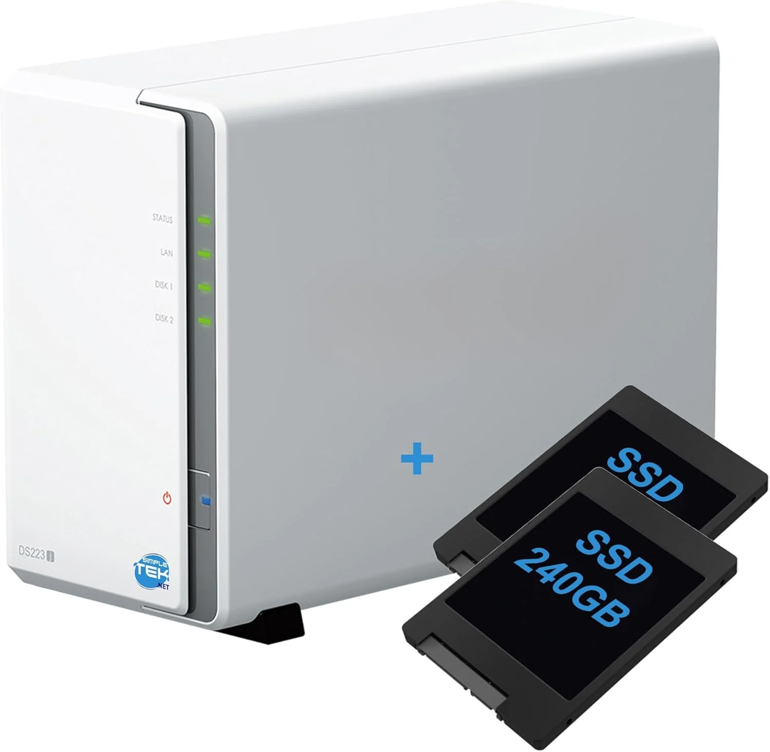 دستگاه ذخیره سازی تحت شبکه 2 بی SIMPLETEK با SSD 480 گیگابایتی از پیش نصب شده (2x240 گیگابایت)، سازگار با گیگابیت اترنت LAN - سفید