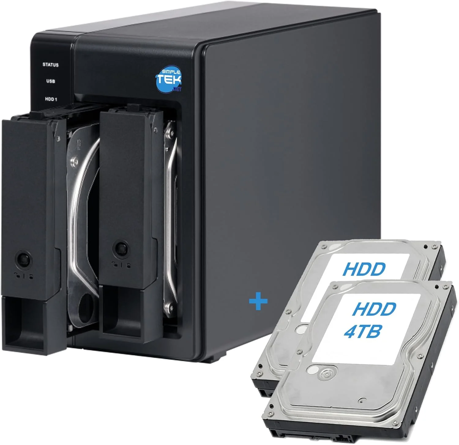 SIMPLETEK - DAS اکسترنال USB-C 3.2 با دو جایگاه SATA 3.5 اینچی/2.5 اینچی، دارای 8 ترابایت هارد دیسک (2x4TB) از پیش نصب شده، سازگار با HDD/SSD - (بازسازی شده)