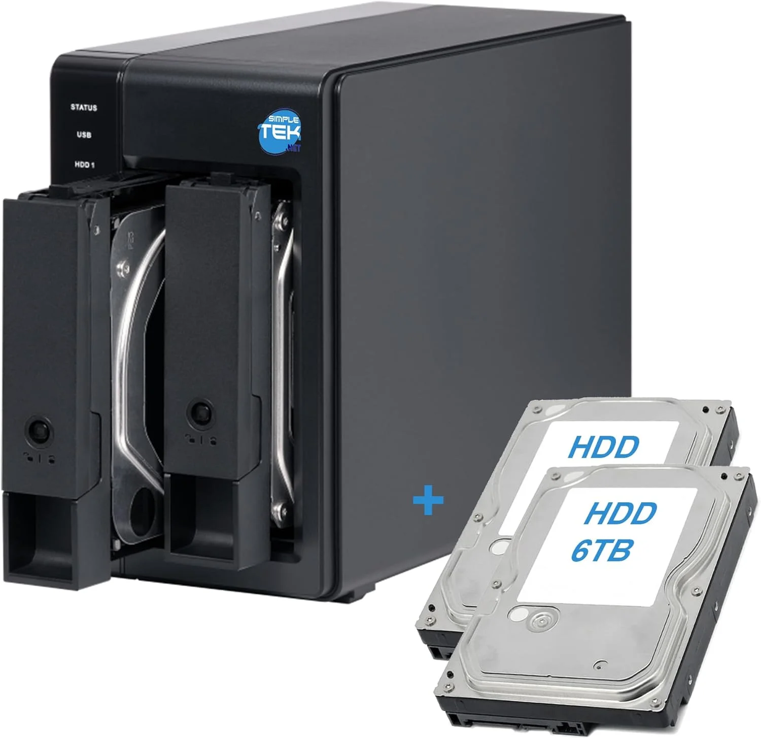 SIMPLETEK - DAS اکسترنال USB-C 3.2 با دو جایگاه SATA 3.5/2.5 اینچی، 12 ترابایت HDD (2x6TB) از پیش نصب شده، سازگار با HDD/SSD - (بازسازی شده)