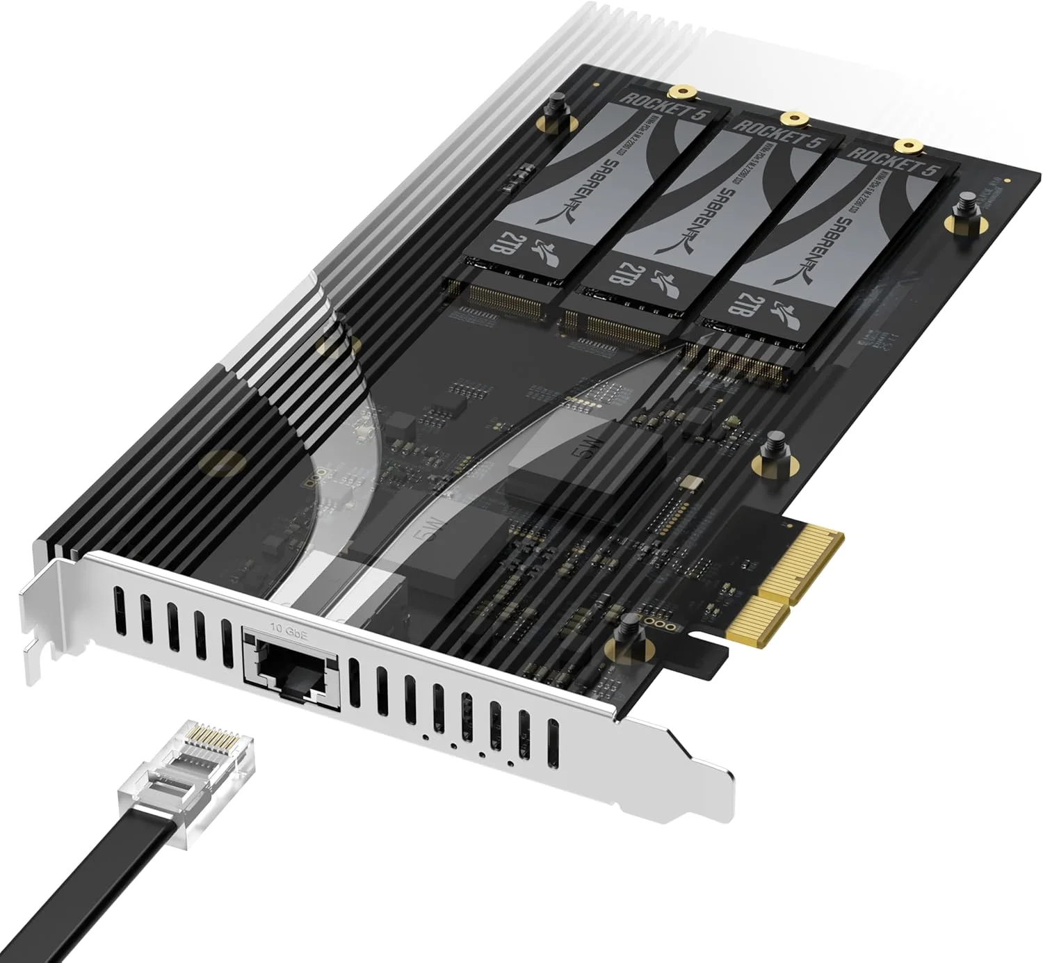 کارت توسعه سابRENT PCIe 3.0 x4 با اترنت 10GbE و 3 اسلات M.2 NVMe SSD، هیت سینک آلومینیومی بدون نیاز به ابزار، پشتیبانی از 2230/2242/2260/2280، بدون نیاز به بایفورکیشن، سازگار با NAS/Server/PC (EC-PM2L)