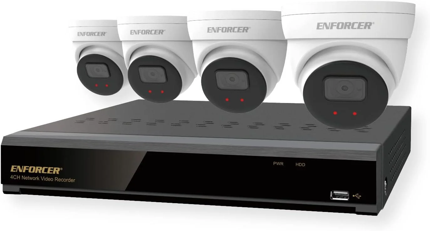 کیت دوربین و NVR مدل Seco-Larm DRN-K104-04 Enforcer; شامل: (1) NVR مدل DRN-104-2TB با هارد دیسک 2 ترابایتی و (4) دوربین برجکی 5 مگاپیکسلی سفید مدل EV-N2506-2W4WQ