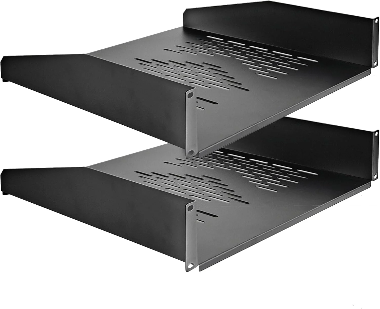 طبقات رک سرور RIVECO 2U برای کابینت شبکه 19 اینچی، سینی های کنسولی تهویه دار برای نصب رک برای تجهیزات عمیق IT و صوتی، عمق 18 اینچ، 2 عدد مشکی