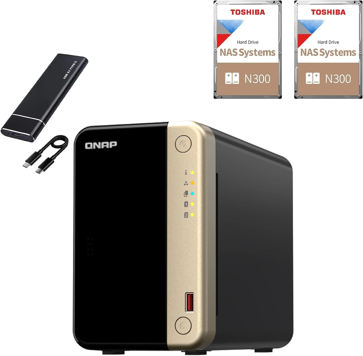 QNAP TS264 NAS با ۲ جایگاه هارد (۱۶ گیگابایت رم) - از پیش پیکربندی شده با ۱۶ ترابایت (۲ هارد ۸ ترابایتی) NAS، ذخیره سازی رومیزی با عملکرد بالا - همراه با SSD اکسترنال ۵۱۲ گیگابایتی رایگان برای پشتیبان گیری