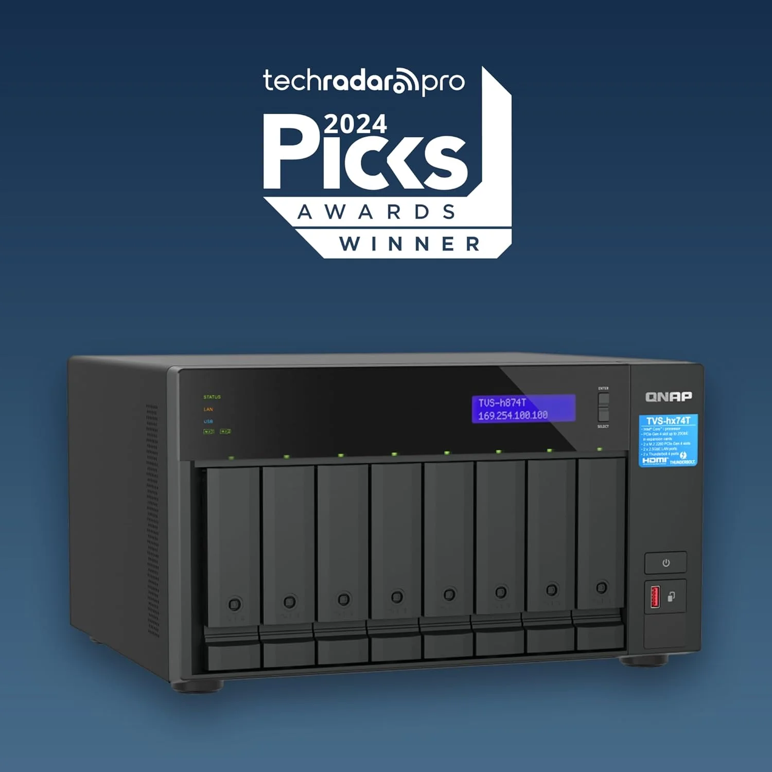 QNAP TVS-h874T-i7-32G-US NAS رومیزی 8 بی با پردازنده نسل دوازدهم اینتل، تا 64 گیگابایت حافظه DDR4، اتصال Thunderbolt 4 و 2.5GbE (بدون دیسک)