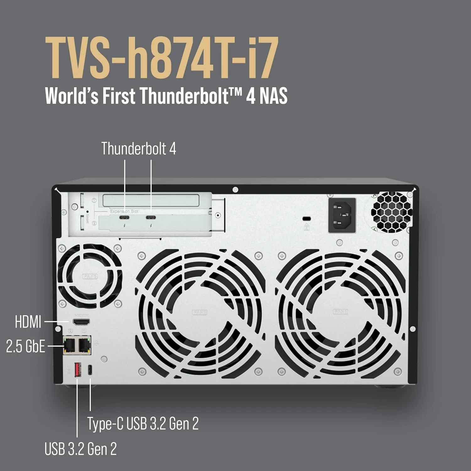 QNAP TVS-h874T-i7-32G-US NAS رومیزی 8 بی با پردازنده نسل دوازدهم اینتل، تا 64 گیگابایت حافظه DDR4، اتصال Thunderbolt 4 و 2.5GbE (بدون دیسک)