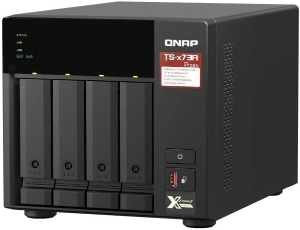 QNAP TS-473A دستگاه ذخیره سازی تحت شبکه 4-Bay Turbo Station (پردازنده AMD Ryzen Embedded V1500B 4 هسته ای/8 رشته ای 2.2 گیگاهرتز، 8 گیگابایت رم DDR4، 2 پورت RJ-45 2.5GbE LAN) باندل 32 ترابایتی با 4 عدد هارد دیسک 8 ترابایتی Seagate Wolf IronNAS