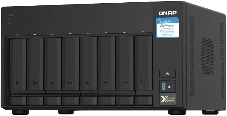 QNAP TS-832PX-4G NAS هشت محفظه ای با ظرفیت بالا با SFP+ 10GbE و 2.5GbE، مشکی، فلزی، رومیزی/دسکتاپ، سرور