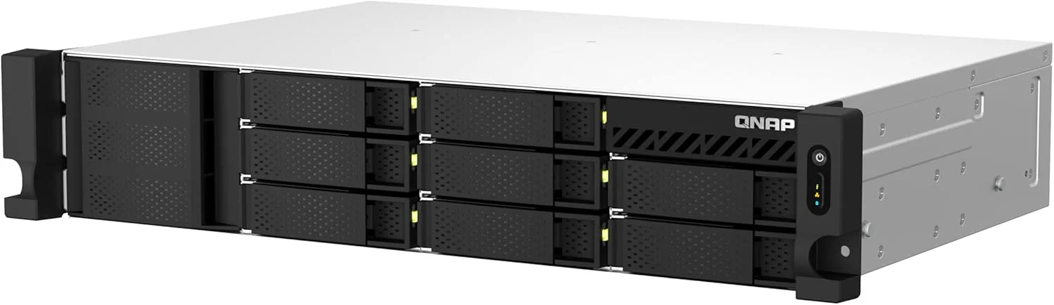 QNAP TS-864eU-RP-8G-US NAS رک مونت 8 بی با سرعت بالا و عمق کم با پورت دوگانه 2.5GbE، پردازنده Intel Celeron، حافظه 8 گیگابایتی DDR4 و اتصال شبکه 2.5GbE (2.5G/1G/100M) (بدون دیسک)