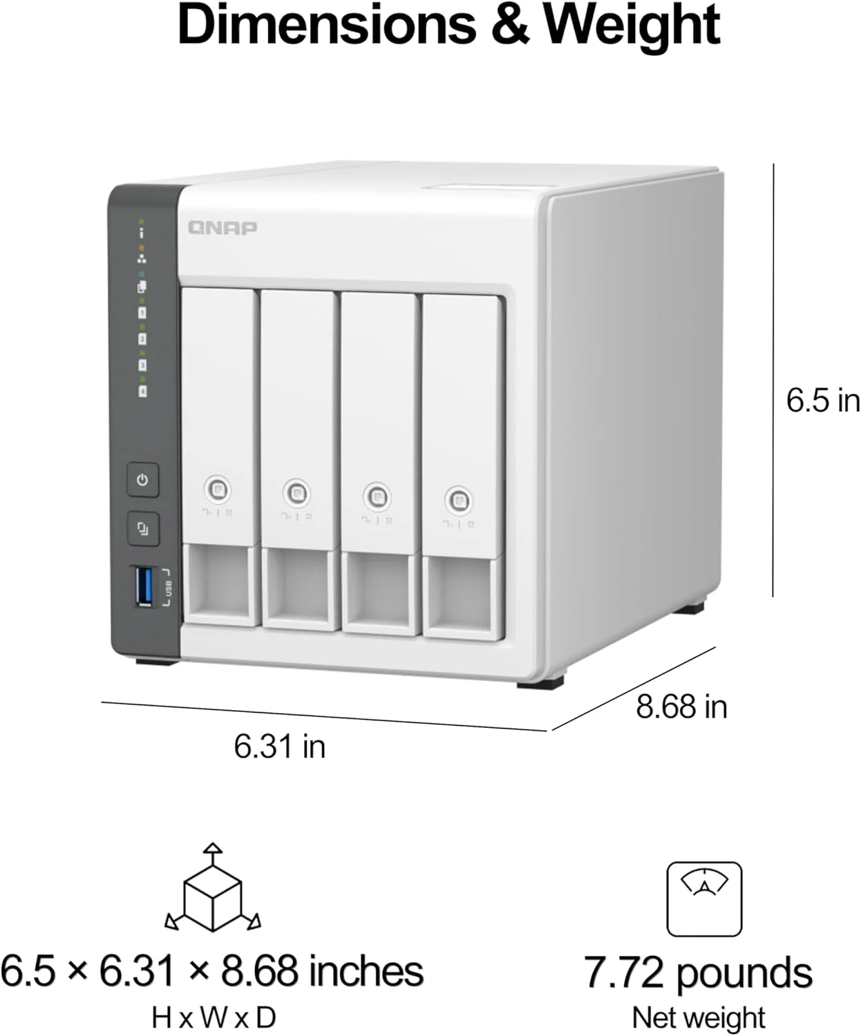 QNAP TS-433-4G-US NAS 4 بی با پردازنده چهار هسته ای، 4 گیگابایت رم DDR4 و شبکه 2.5GbE (بدون دیسک)
