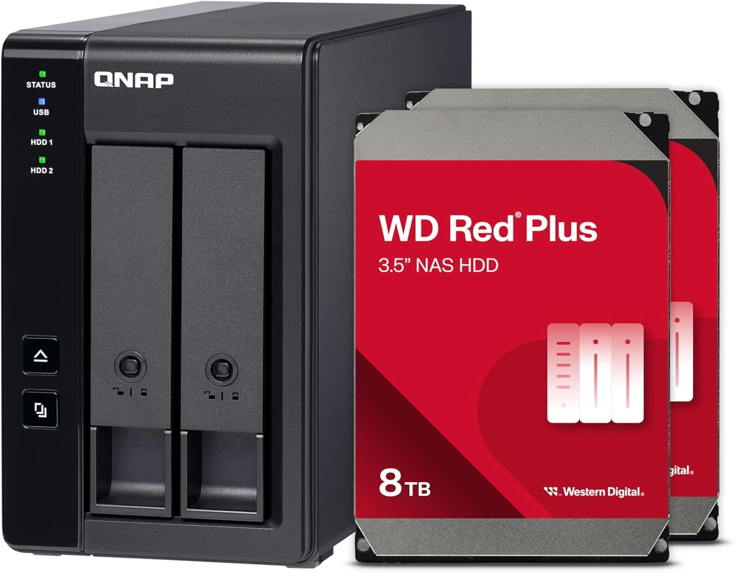 QNAP محفظه DAS دو جایگاهی با ظرفیت ذخیره سازی 8 ترابایت، USB 3.2 Gen 2 Type-C، همراه با RAID 1 WD Red Plus HDD (TR-002-28WD-US)
