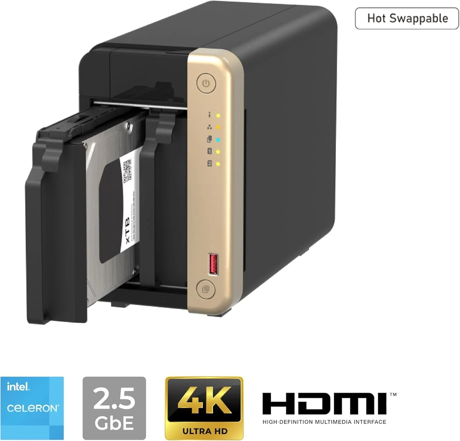 کیونپ TS264 NAS دو محفظه (16 گیگابایت رم) - از پیش پیکربندی شده با 8 ترابایت (2 عدد 4 ترابایتی) هارد دیسک NAS، ذخیره سازی رومیزی با کارایی بالا - SSD اکسترنال 512 گیگابایتی رایگان