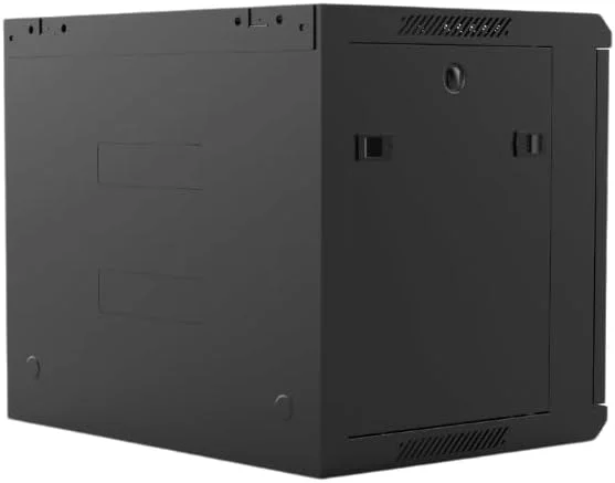 کابینت شبکه KTI سری TF با ابعاد 9 یونیت در 600 در 450 میلی‌متر، نصب دیواری، محفظه سرور و شبکه 19 اینچی با شیشه حرارت دیده، پنل‌های جانبی جداشدنی، مدیریت کابل، ظرفیت بار 60 کیلوگرم