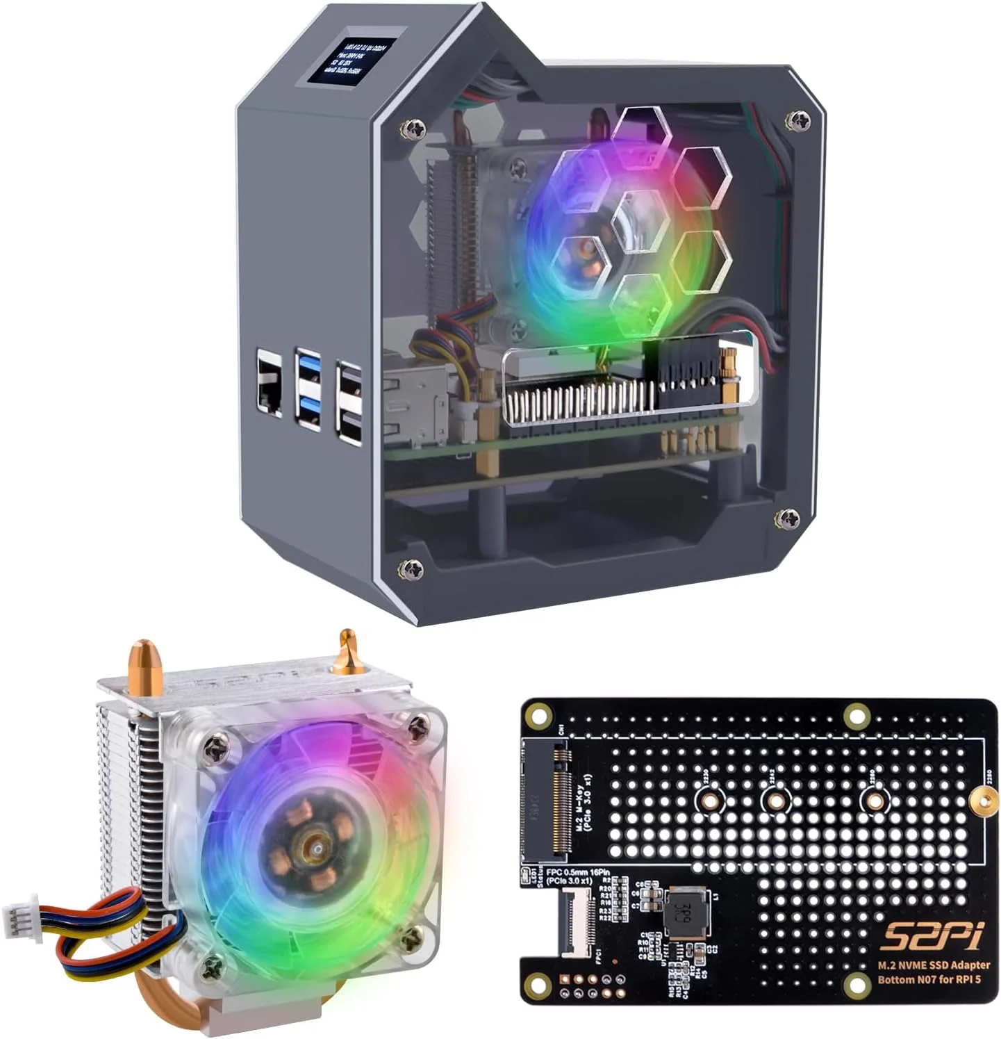 کیت مینی تاور NVMe NAS مدل GeeekPi N07 برای رزبری پای 5