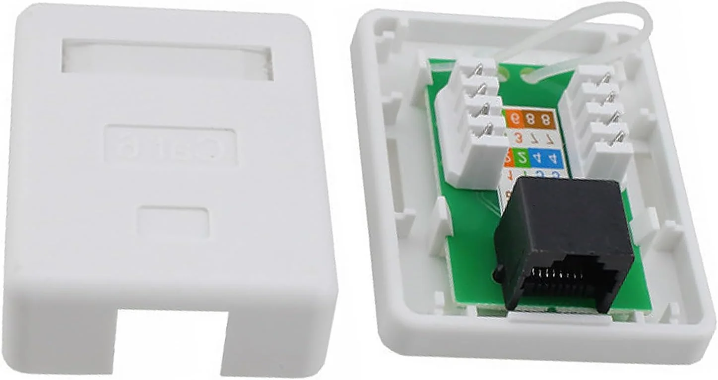 جعبه روکار تکی پورت شبکه Cat6 RJ45 مدل DZS ELEC مناسب سیم کشی خانگی، بازسازی شبکه و سیم کشی اتاق کنفرانس