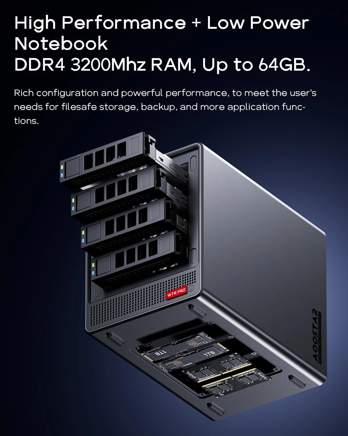 مینی پی سی NAS چهار محفظه ای AOOSTAR Ryzen 7 5825U، بدون رم و SSD، NAS رومیزی دارای 2 اسلات M.2 NVMe، فضای ذخیره سازی SATA 4x2.5/3.5 اینچی (تا 4x22 ترابایت)، بدون هارد دیسک، فقط 4 محفظه درایو، بدون سیستم عامل