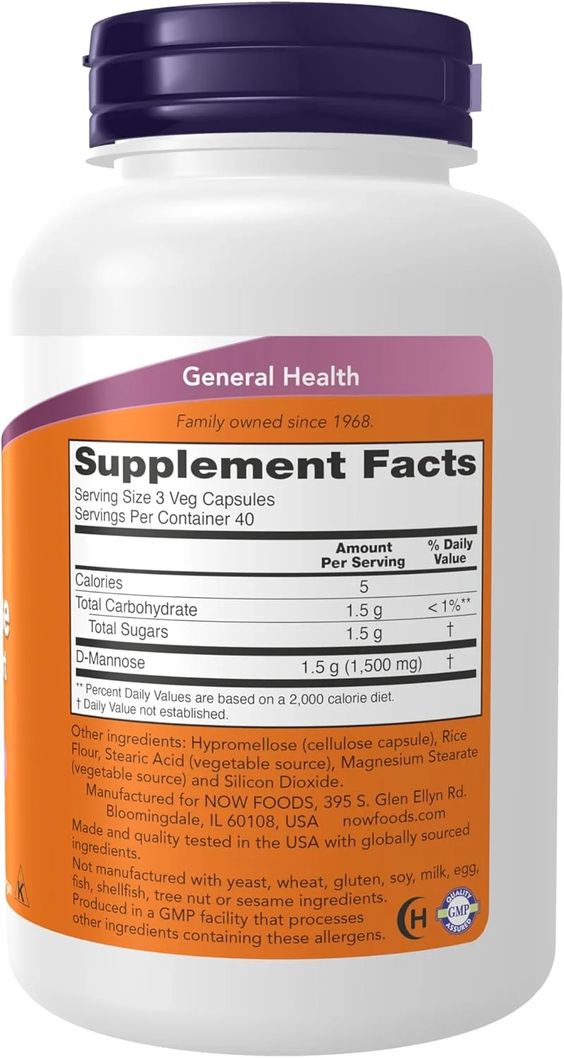 Now Foods, دی-مانوز، 500 میلی گرم، 120 کپسول گیاهی