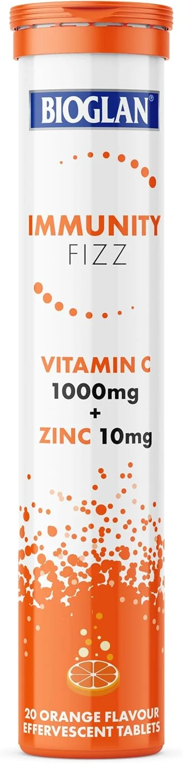 قرص جوشان ویتامین C 1000 میلی گرم + زینک 10 میلی گرم بایوگلن، طعم پرتقال، بسته 2 عددی، تقویت کننده سیستم ایمنی
