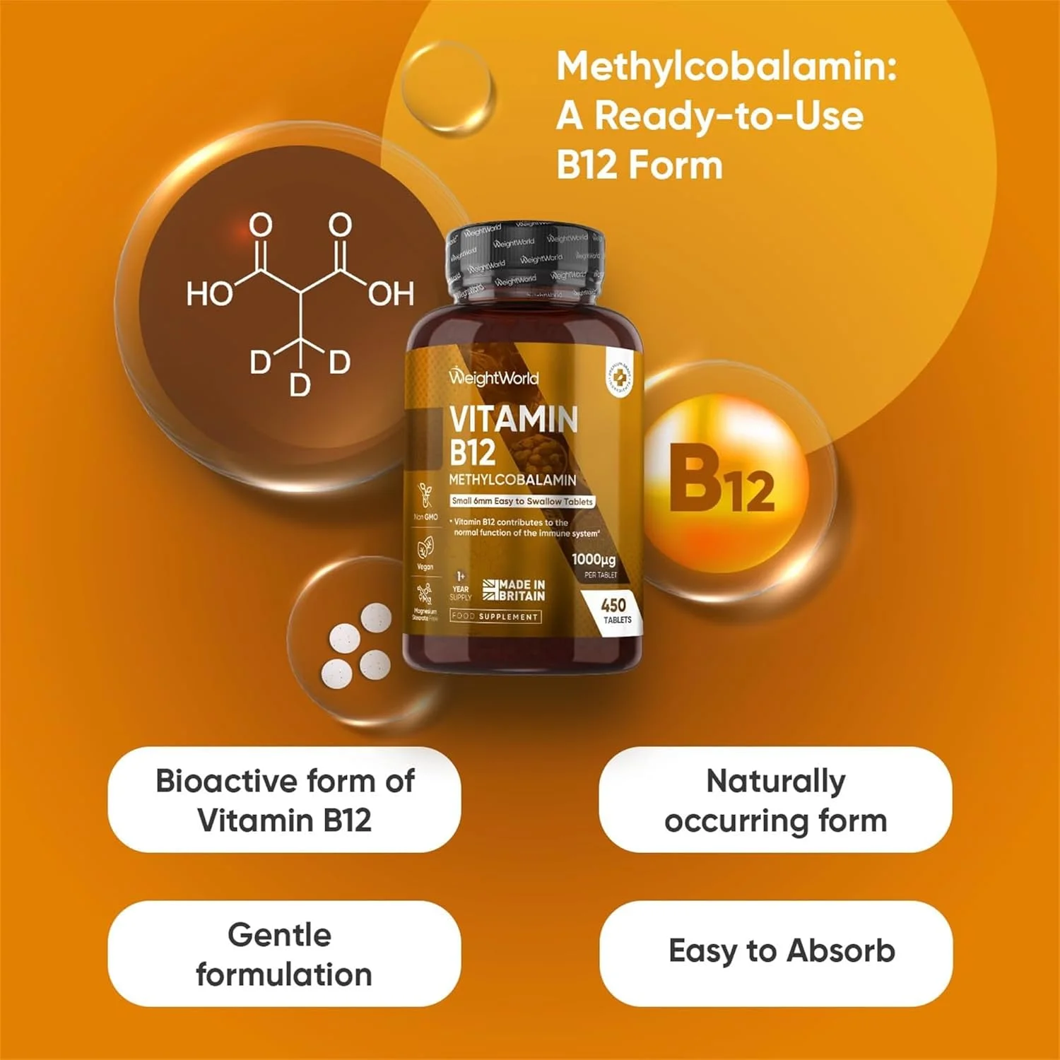 ویتامین ب ۱۲ (متیل کوبالامین) ۱۰۰۰ میکروگرم ۴۵۰ عددی WeightWorld