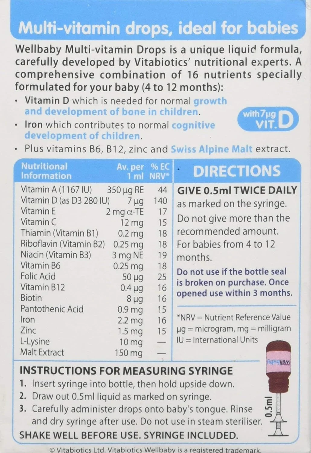 قطره مولتی ویتامین Wellbaby ویتابیوتیکس، 30 میلی لیتر (بسته 2 عددی)