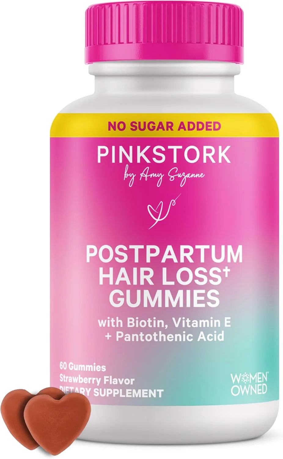 پاستیل های تقویت مو بعد از زایمان Pink Stork - بیوتین به همراه ویتامین E، پانتوتنیک اسید، B6 و B12 برای داشتن مو، پوست و ناخن های زیبا و قوی - ملزومات بعد از زایمان برای مادران جدید - 60 عدد پاستیل ویتامین