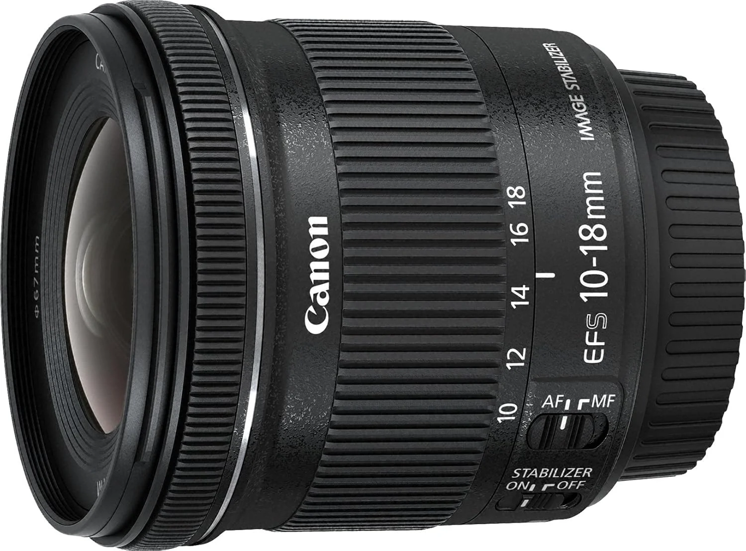 لنز مشکی Canon EF-S 10-18 mm 1:4.5-5.6 IS STM، تایید شده و نوسازی شده
