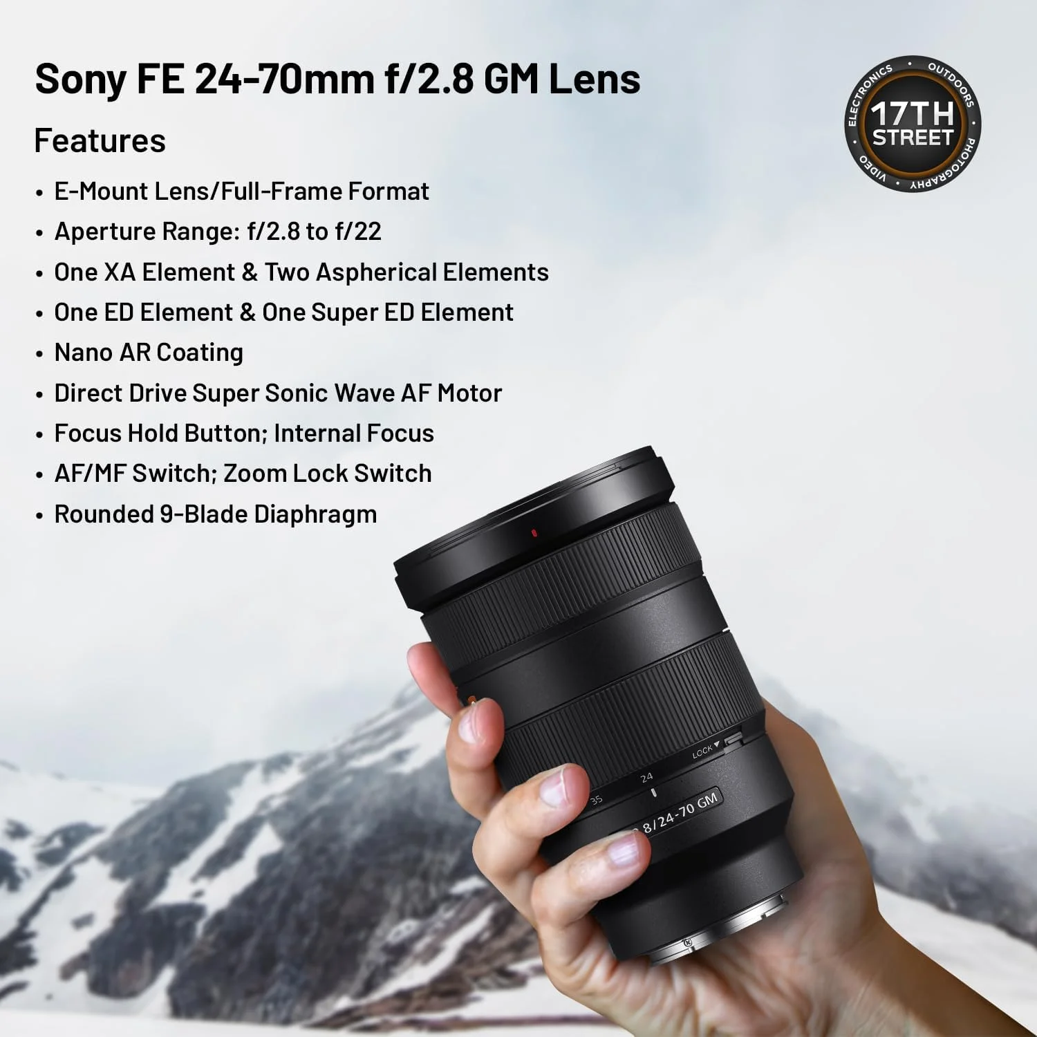 لنز سونی FE 24-70mm f/2.8 GMaster برای مانت E به همراه فیلتر محافظ UV تیفن 82mm، کیت نرم‌افزاری Corel و پارچه تمیزکننده - مجموعه ضروری