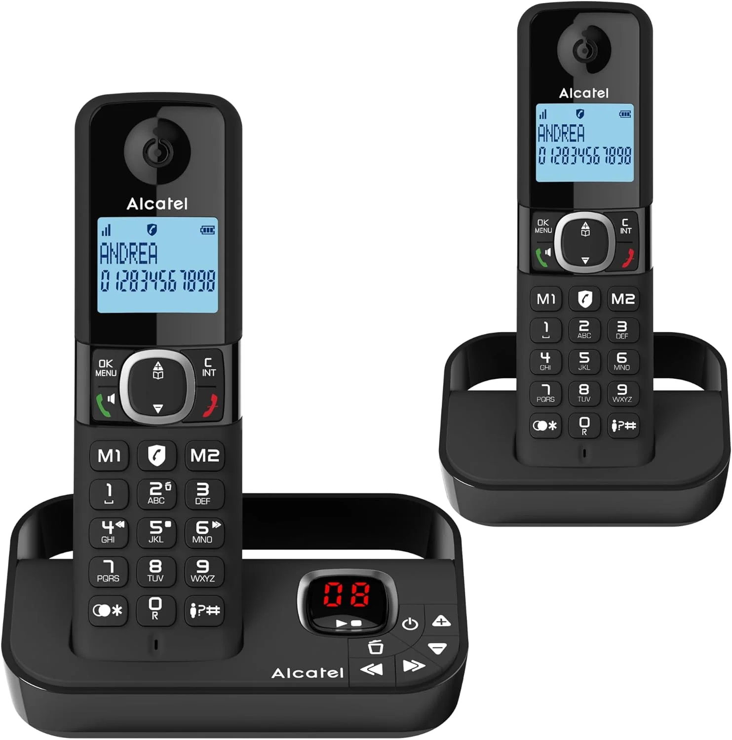 آلکاتل F860 Voice Duo - تلفن بی سیم با پیغام گیر و 2 گوشی - تلفن های ثابت خانگی - تلفن های مسدود کننده تماس های VoIP