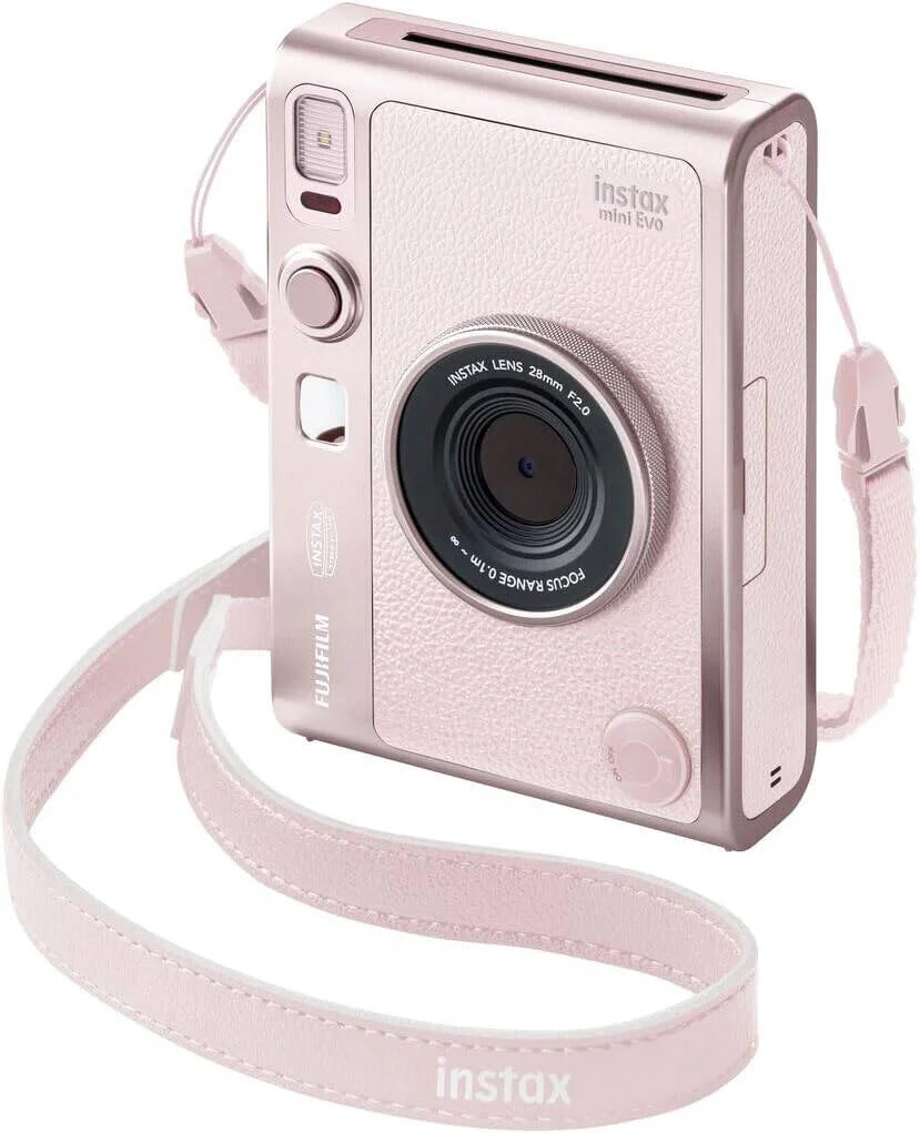 دوربین فوری فوجی فیلم instax mini Evo Hybrid، CMOS 1/5 اینچی، فیلتر رنگ اصلی، 10 لنز x 10 گزینه جلوه فیلم، آینه سلفی داخلی، سبک آنالوگ، چاپ عکس های فوری، 600DPI، Gentle Rose | FGR