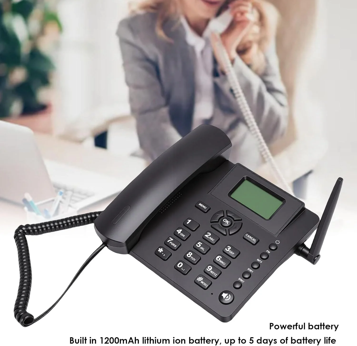 تلفن رومیزی بی سیم GSM مدل Asixxsix، چهاربانده دو سیم کارته 2G، تلفن ثابت بی سیم با رادیو و ساعت زنگ دار، شماره گیری با یک لمس، پشتیبانی تا 128 گیگابایت، برای منزل، هتل، مرکز تماس