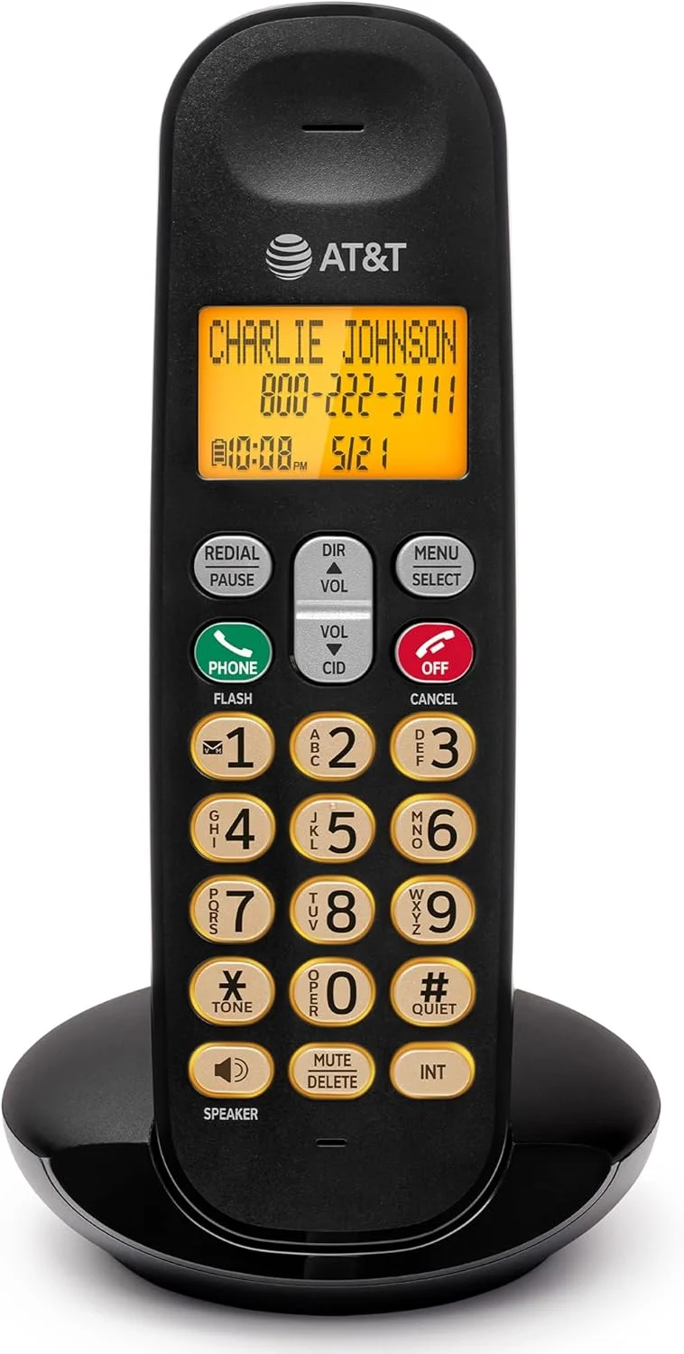 تلفن بی سیم خانگی AT&T DECT 6.0 با صفحه نمایش LCD، صفحه کلید روشن، شناسه تماس گیرنده/انتظار تماس، بلندگوی گوشی با قابلیت دوبلکس کامل، حالت ECO، نشانگر پیام صوتی، حالت سکوت: EL1101