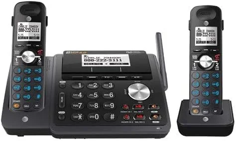 تلفن بی‌سیم دو خطه قابل گسترش AT&T TL88102BK DECT 6.0 با سیستم پاسخگویی و شناسه تماس گیرنده/انتظار مکالمه دوگانه، 1 گوشی، مشکی