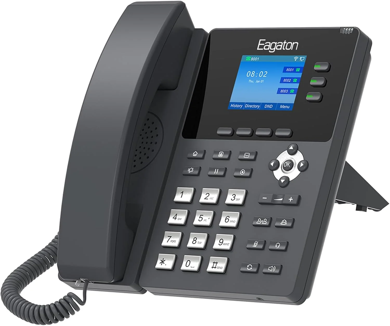 تلفن IP تجاری T53P، دارای صفحه نمایش LCD رنگی 2.4 اینچی، 3 خط SIP، صدای HD، POE، کنفرانس 6 طرفه، آداپتور برق شامل (نه خط تلفن ثابت)