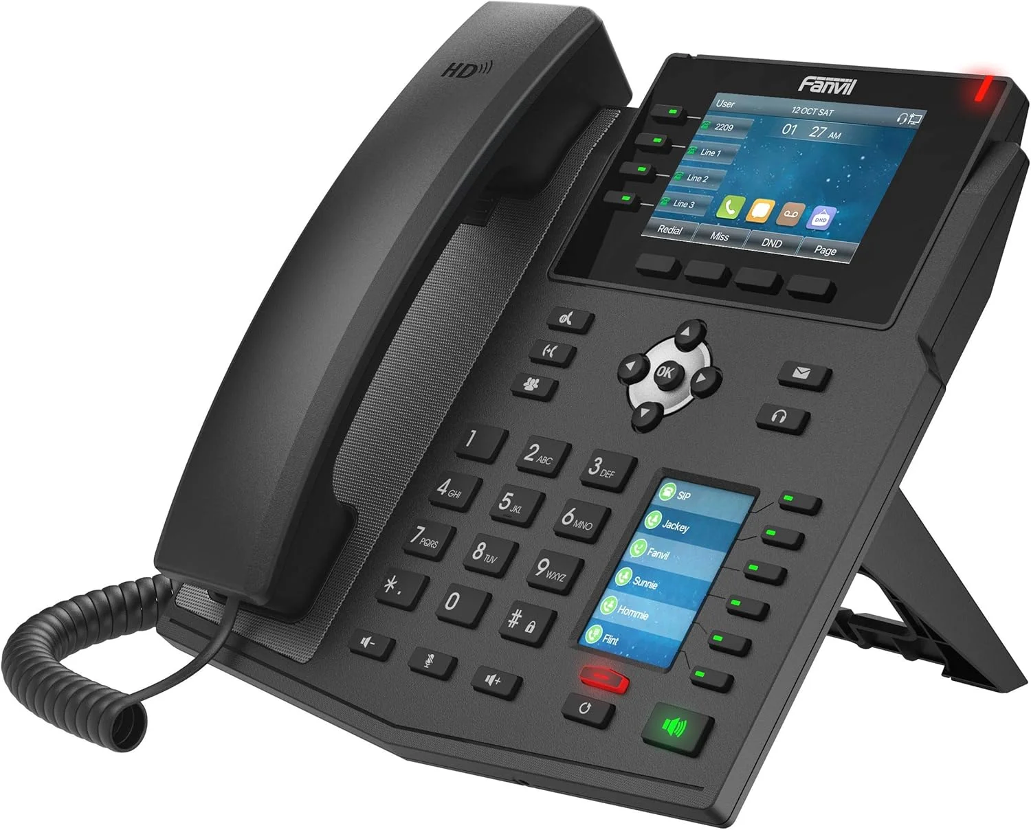 تلفن ویپ پیشرفته Fanvil X5U، دارای صفحه نمایش رنگی 3.5 اینچی، صفحه نمایش رنگی جانبی 2.4 اینچی برای کلیدهای DSS. 16 خط SIP، اترنت گیگابیتی دو پورت، آداپتور برق شامل نمی شود