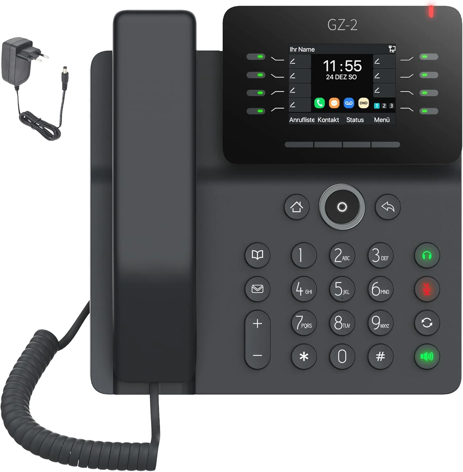 تلفن تحت شبکه GEQUDIO مدل GZ-2 به همراه آداپتور برق - سازگار با Fritzbox و Telecom - تماس هندزفری و صفحه نمایش رنگی - دستورالعمل برای FritzBox، Sipgate، جعبه دیجیتال Telekom، Easybell (بدون وای فای)
