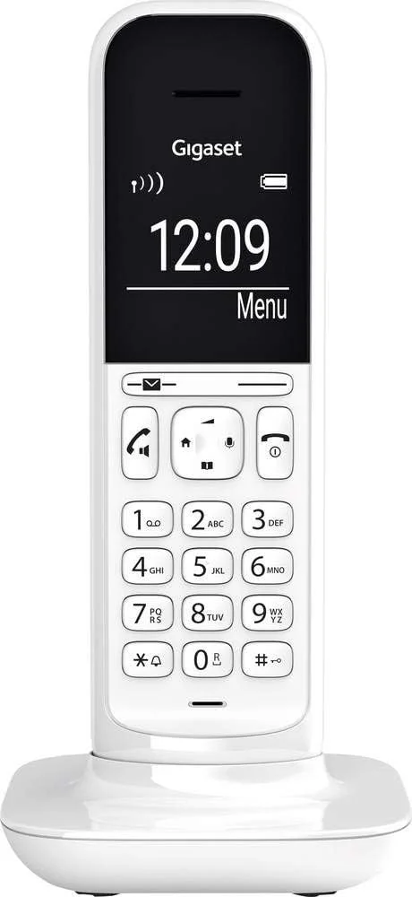 گوشی بی سیم DECT گیگاست CL390HX با پایه شارژ - تلفن بی سیم برای روتر و پایه DECT - سازگار با Fritzbox - عملکرد شماره گیری مستقیم - محافظت در برابر تماس های ناخواسته - سفید شفاف