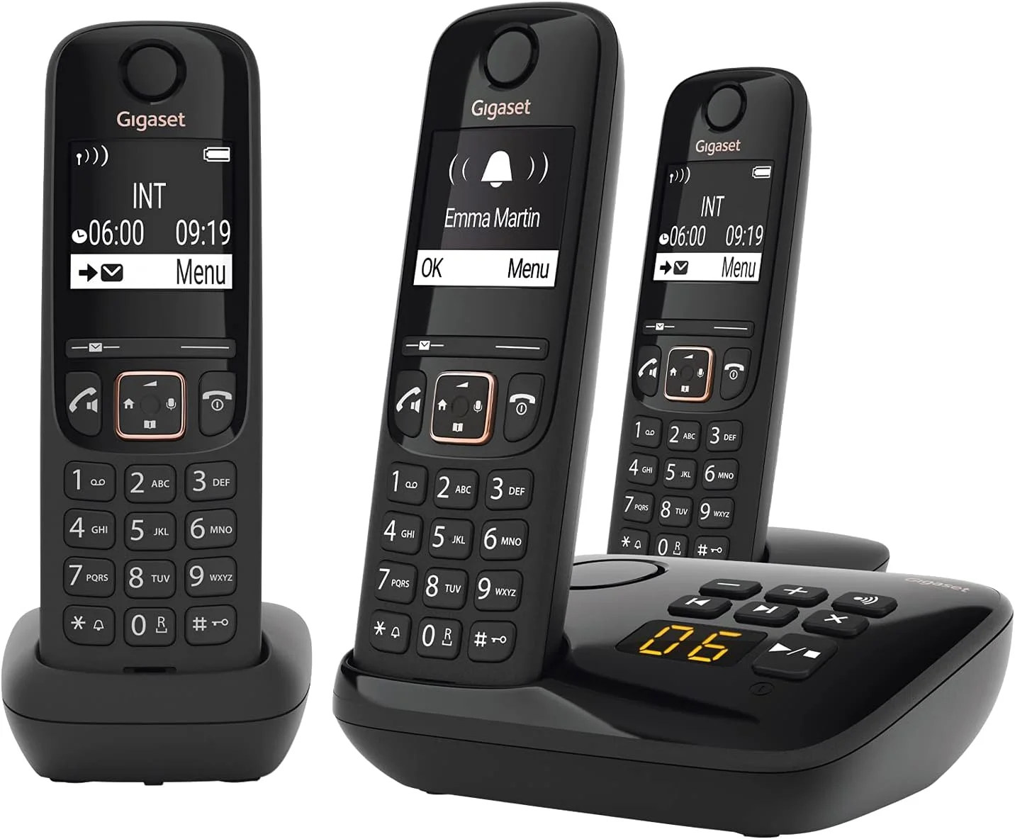 تلفن بی سیم DECT گیگاست A694 AM TRIO - سه گوشی بی سیم با دفترچه تلفن بزرگ و کاربری آسان، مشکی [نسخه انگلستان]