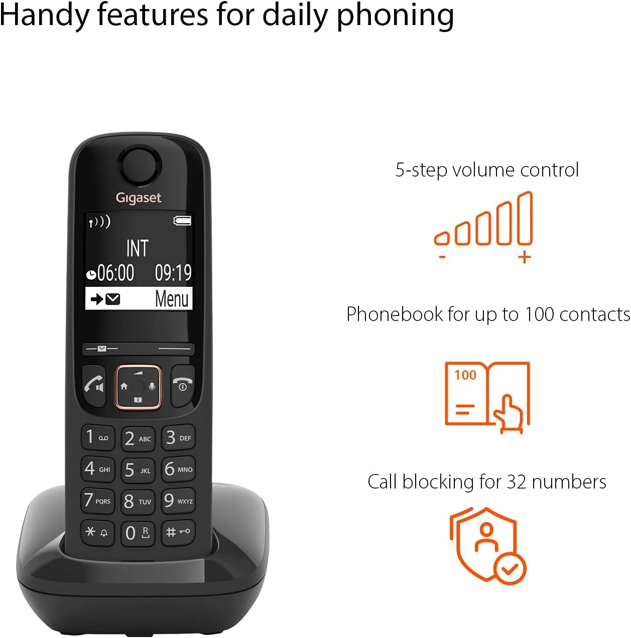 تلفن بی سیم DECT گیگاست A694 AM TRIO - سه گوشی بی سیم با دفترچه تلفن بزرگ و کاربری آسان، مشکی [نسخه انگلستان]