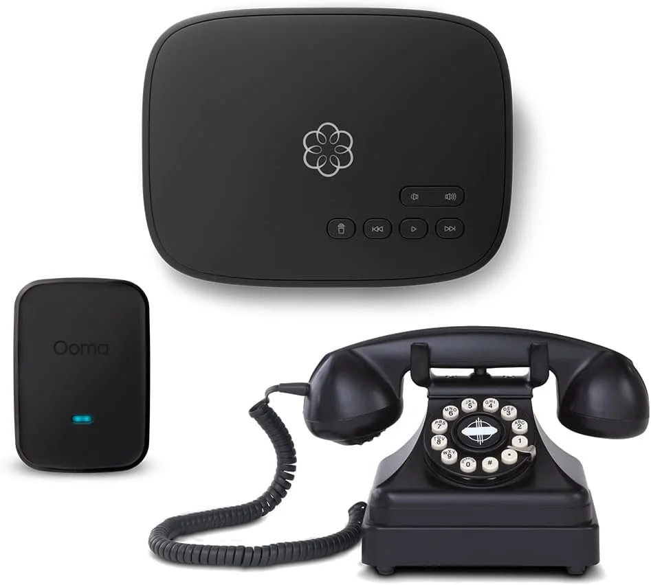 بسته Ooma Telo Air 2 با تلفن کتری رترو. گوشی الهام گرفته از تلفن چرخشی. شامل سرویس تلفن خانگی رایگان، فقط مالیات و هزینه ها را پرداخت کنید. تماس نامحدود در سراسر کشور. با برنامه موبایل رایگان در حال حرکت تماس بگیرید.
