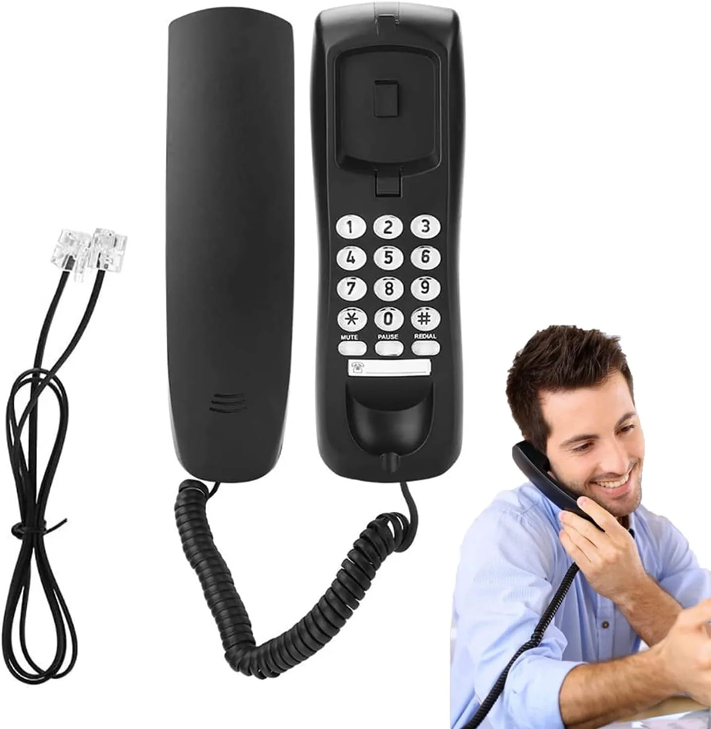 تلفن رومیزی سیمی، تلفن ثابت قابل نصب روی دیوار، تلفن رومیزی سیمی با دکمه های بزرگ، بدون نیاز به باتری، مقاوم در برابر سایش، حذف نویز، برای خانه، هتل، تجارت، دفتر