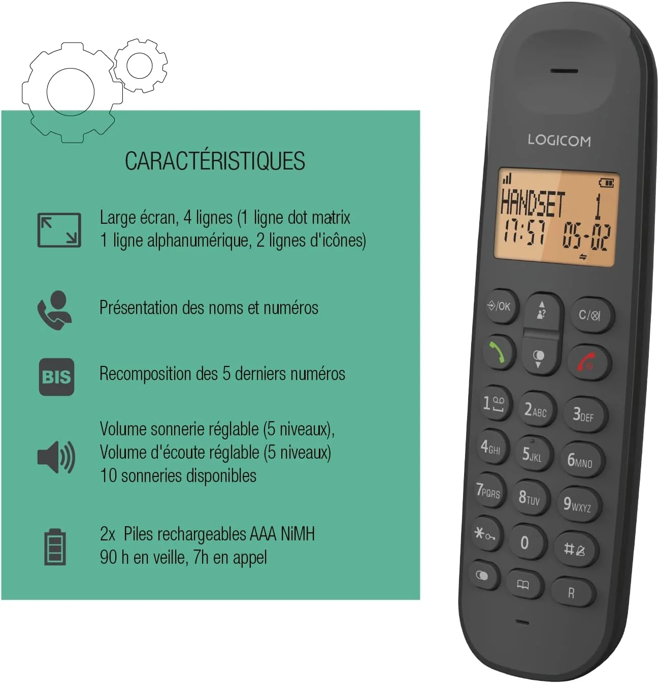 تلفن ثابت بی سیم Logicom ILOA 100 بدون پاسخگو - تکی - تلفن های آنالوگ و DECT - مشکی